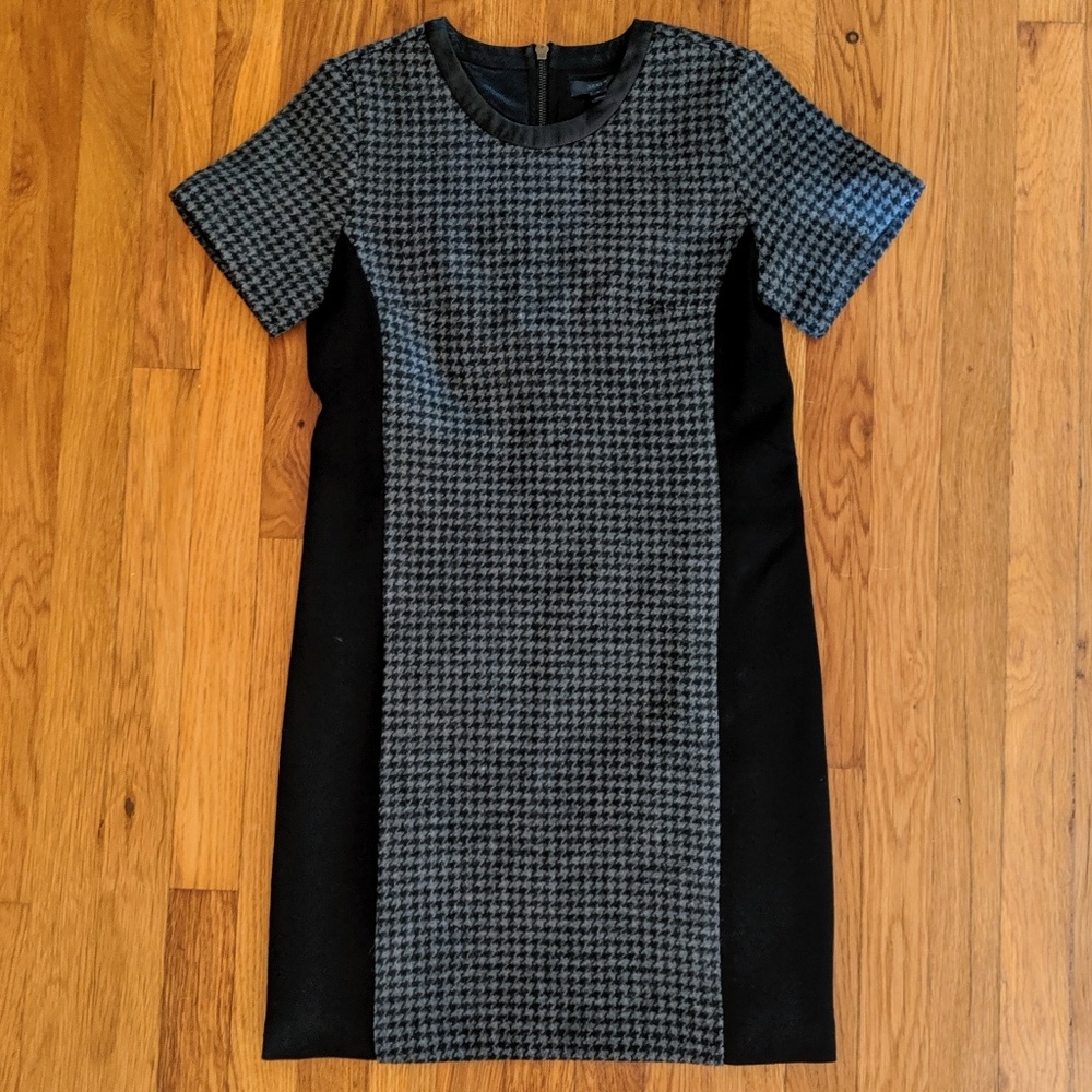 J. Crew Black Wool Houndstooth Print Dress